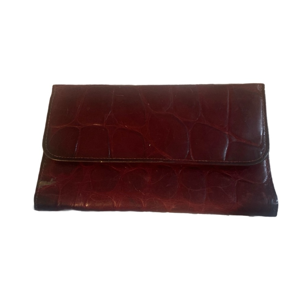 Vintage Oxblood Red Faux Croc Wallet & Coin Purse